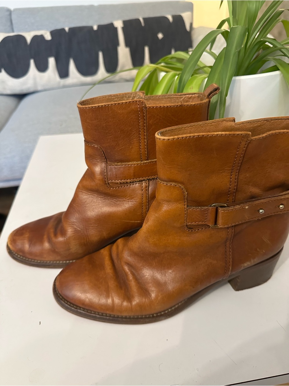 J. Crew Tan Leather Ankle Boots with Side Strap